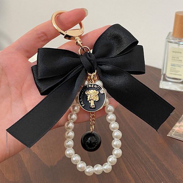 Pärlstråds-rosett Nyckelringspåse Charm Keychain Väska Ornament Presenter Black