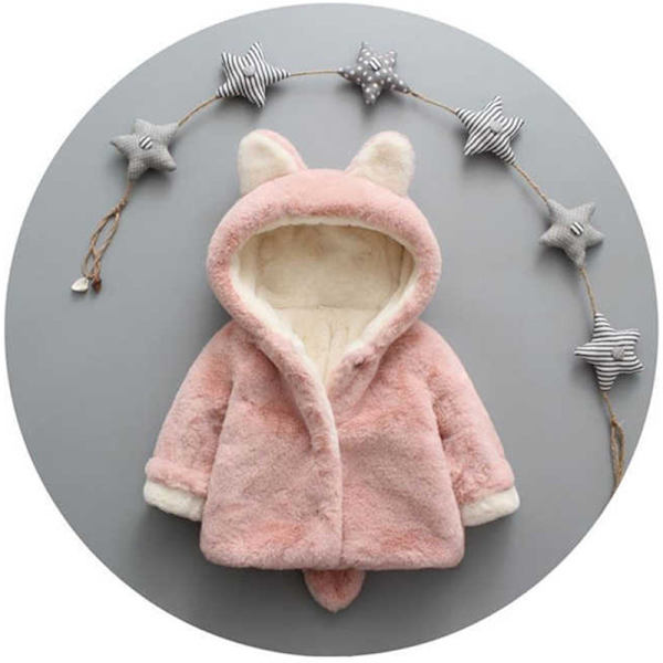 Varm vinterjacka med huva i konstpäls för babyflicka och pojke pink 110cm