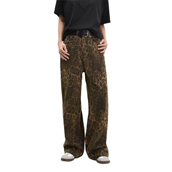 Leopard Jeans Dame Denim Bukser Kvinde Oversize Bred Ben Bukser M