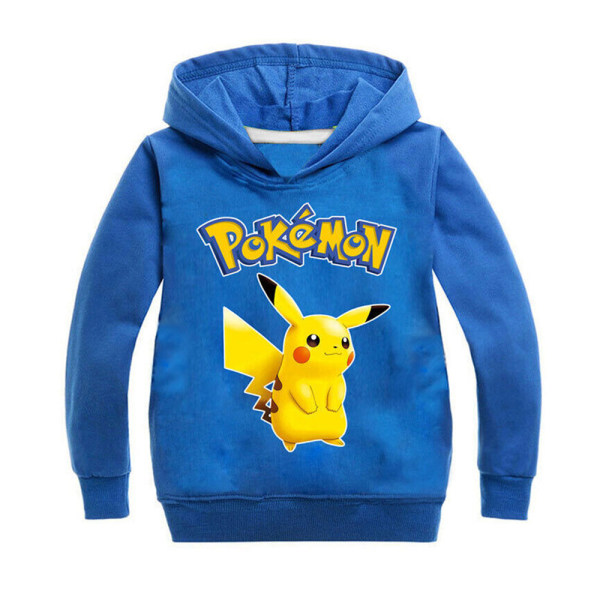 Barnens tecknade Pikachu långärmad hoodie tröja jumper toppar blue 160cm