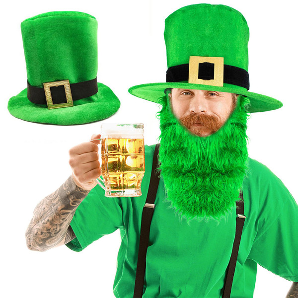 St Patricks Day Leprechaunhatt med Metallspänne Grön Topphatt