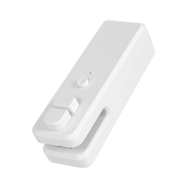 Mini Håndtak Chipspose Forseglingsmaskin, 2-i-1 Oppladbar Mini Poseforseglingsmaskin med Kutter og Magnet White