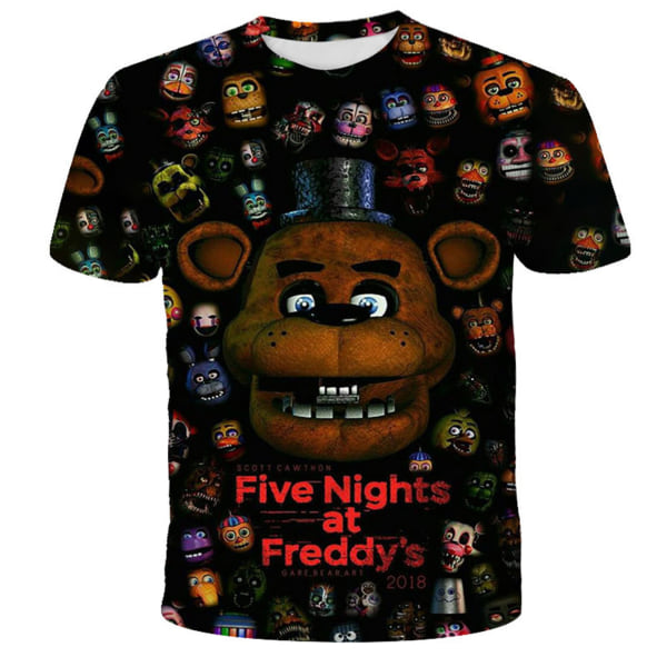 Barn 3D Fem nätter på Freddy Casual kortärmad T-shirt T-shirt julklapp till Halloween C 140cm