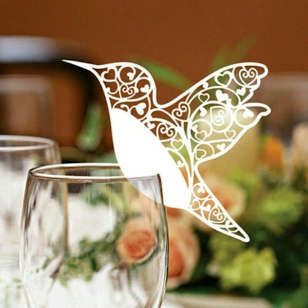 100 stk. Kolibri Bryllup Navn Bordkort Vinglas Perlemorsagtig White
