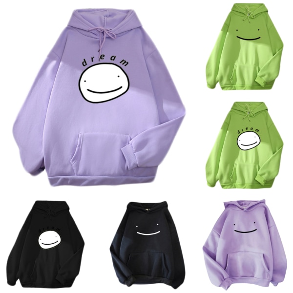 Män Kvinnor Smiley Print Långärmad Casual Hooded Sweatshirt Topp purple-2 3XL