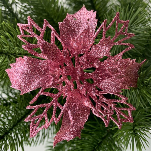 1st Julhängande Glitter Blomma Träddekorationer Xmas Pink