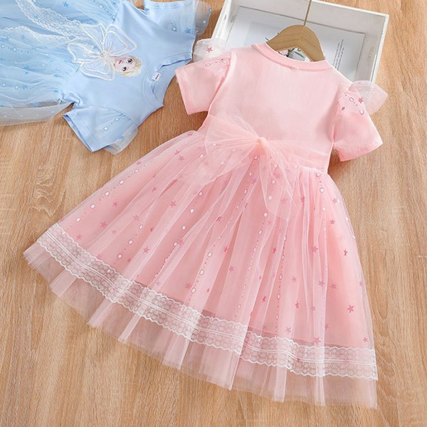 Barn Flickor Frozen Elsa Princess Klänningar Tutu Dress Up Fancy Cosplay Kostym Present Pink 110cm