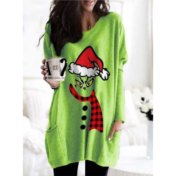 Grinch Jultröja för Kvinnor, Casual Långärmad Tryckt Sweatshirt B 3XL