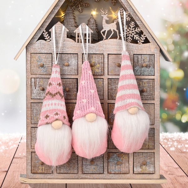 3 st julgranshängande tomteplyschdockor prydnadsföremål pink 3pcs