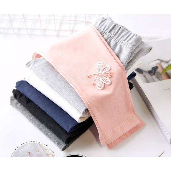 Lasten tyttöjen vapaa-ajan perhoskuvioiset housut leggingsit light grey 100cm