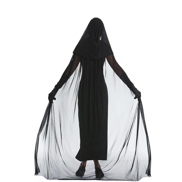 Halloween Witch Hooded Robe Klänning med Kappa Cosplay Kostym XL