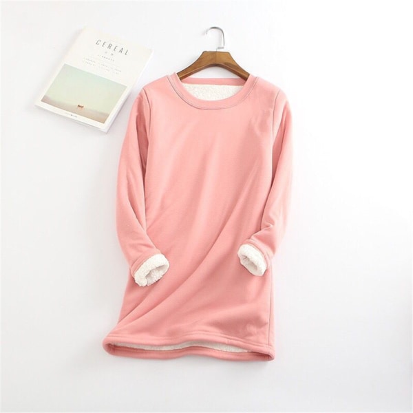 Dam Fleece Sweatshirt Loungewear Långärmad Topp för Vinter pink M
