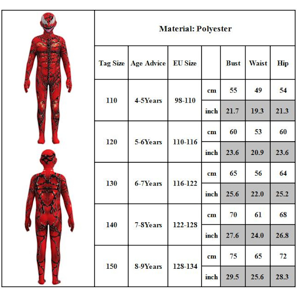 Kids Venom Röd Jumpsuit Onesie Boys Body Cosplay Kostym 140cm