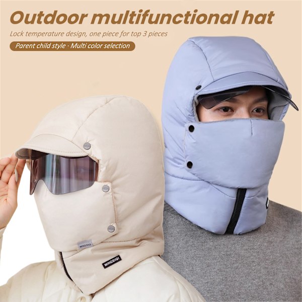 Vindtät Full Face Balaclava Med Glasögon Vinter Termisk Jakt Trapperhatt Off white