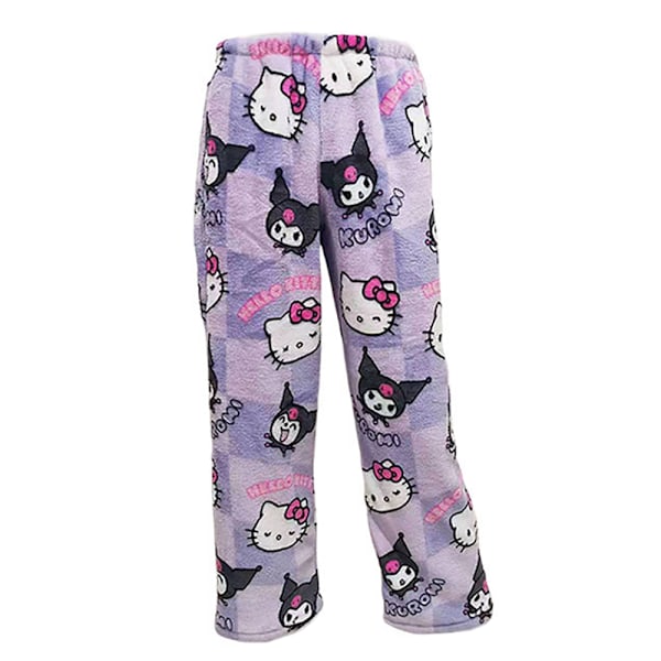 Anime Pyjamasbyxor för Kvinnor och Flickor Söta Cartoon Katt PJs Flanell Vinter Varma Sovbyxor S