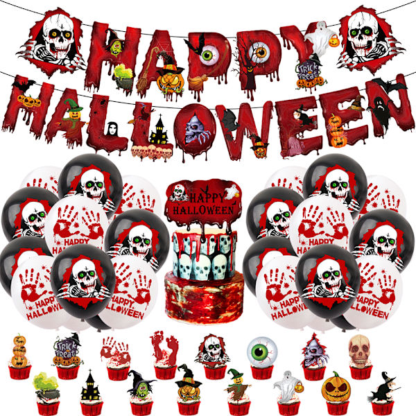 38 kpl Halloween-ilmapallosetti juhliin bannerilla ja kakun koristeilla