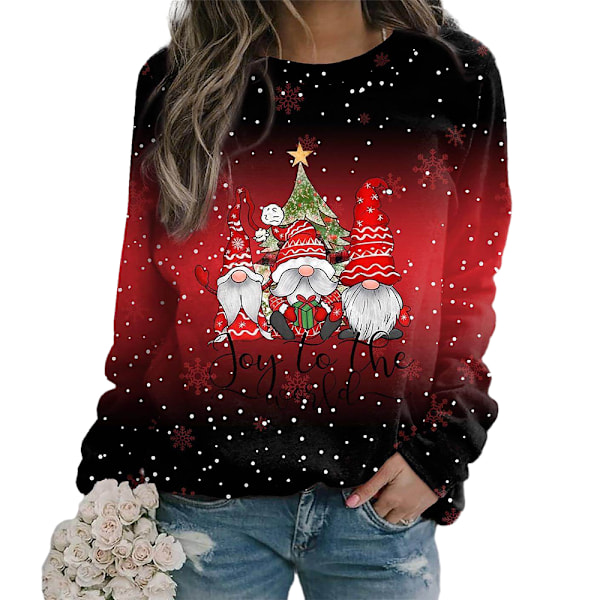 Damernas Jul-T-shirt med Lång Ärm, Casual Sweatshirt, Pullover, Tunika Topp Red S