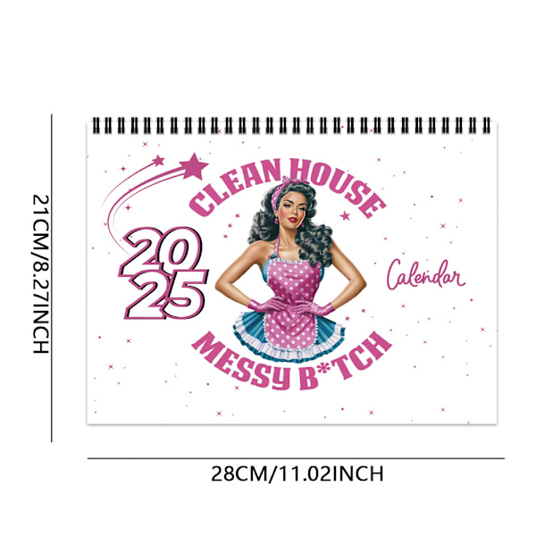 Clean House Messy B*tch Kalender 2025, Sjov Vægkalender 12 Månedlig Planlægger