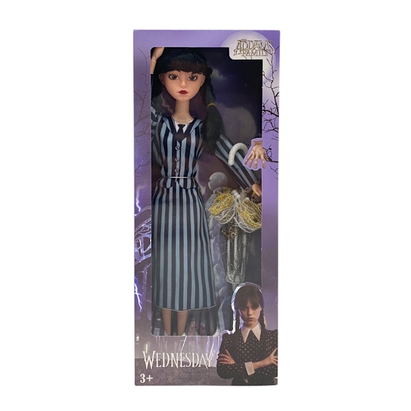 Wednesday Addams Family -sarjakuva-hahmolelu syntymäpäivälahjaksi, 28 cm Long sleeved stripes