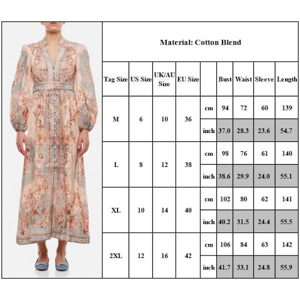 Zim Style AUGUST PLUNGE MIDI LINNEKLÄNNING Damklänning Mode Temperament Retro Kvinnor Lång Klänning Blue L