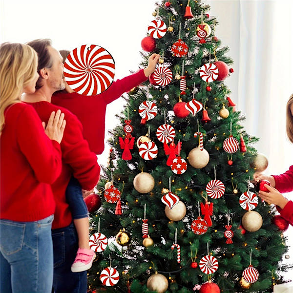 24 st nya multifunktionella röda pepparkaksformade trädekorationer för julhängande, julgranskulor, juldekorationer för hemmet, nyårsgåva 24PCS