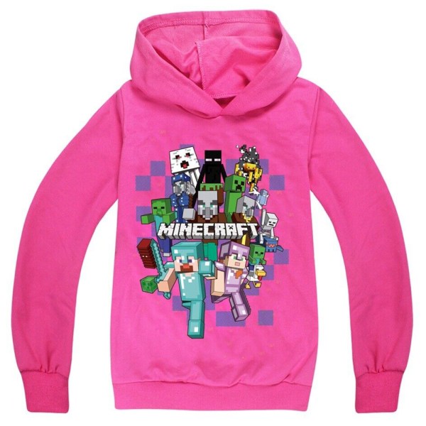 Minecraft Kids Casual Pullover Hoodie Novelty Cartoon Sweatshirt Rose red 140cm