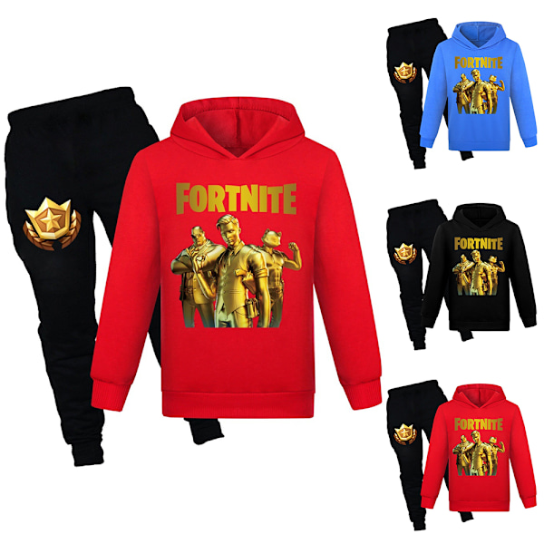 Barn F-ortnite Tryck Casual Hoodie Byxor Kostymer Pojkar Flickor Hoody Byxor Träningsoverall Set Red 130cm