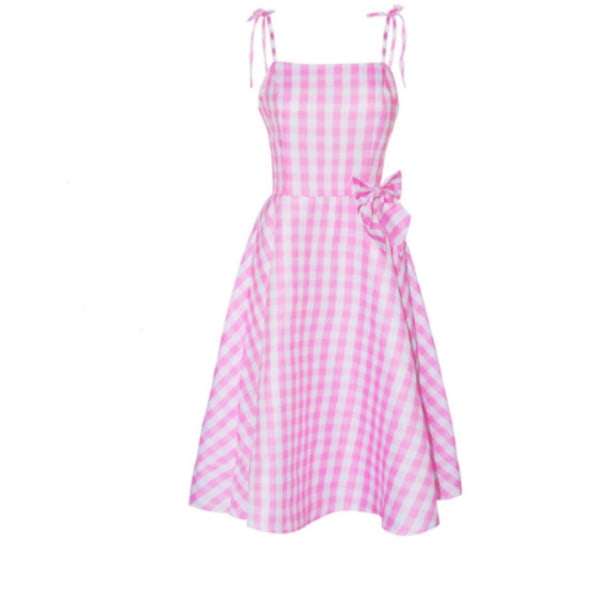 Zara Barbie Klänning Axelbandslös Gingham Rutig Rosa Midi Klänning bow 3XL