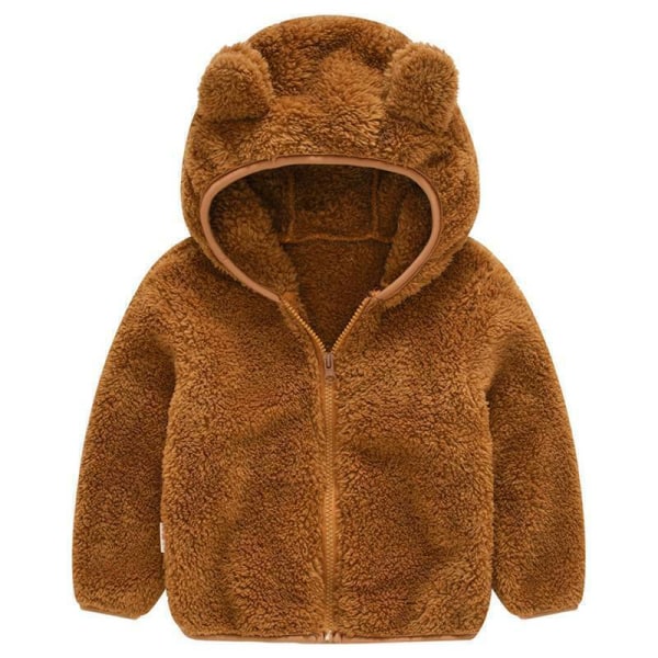 Barnjacka i Teddy Fleece för Småbarn, Pojkar och Flickor, Huvtröja med Huva, Varm Ytterkläder Brown 110cm