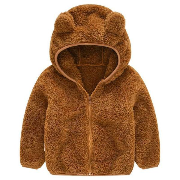Småbørn Drenge Piger Baby Teddy Fleece Frakke Børn Jakke Hættetrøje Hætte Varmt Overtøj Brown 110cm