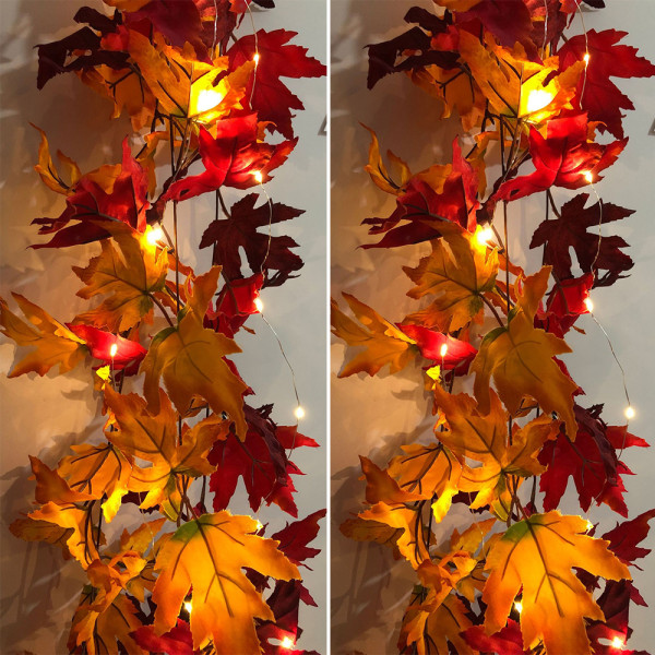 Halloween LED-ljus Höst Höst Lönnlöv Garland hängande växt Yellow+ Light