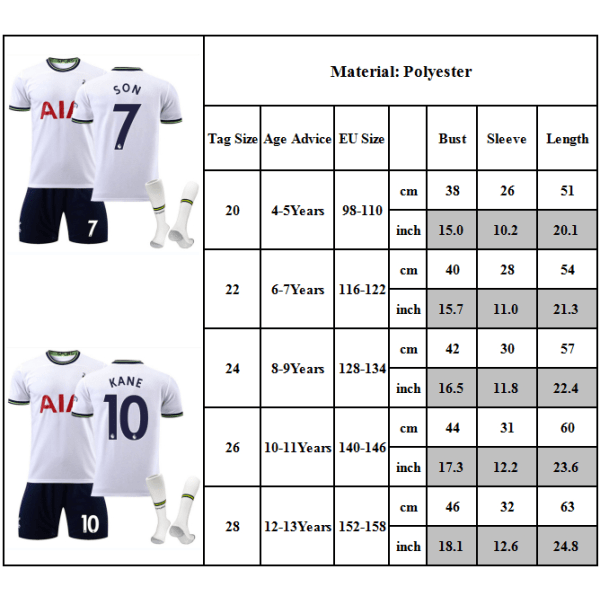 Tottenham Hotspur tröja World Cup Fotboll Kid Training Kit Present #7 6-7Y