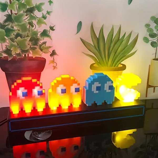 Röststyrd 3D Nattlampa Färgglad Pac Man Super Mario Figur Pixel LED