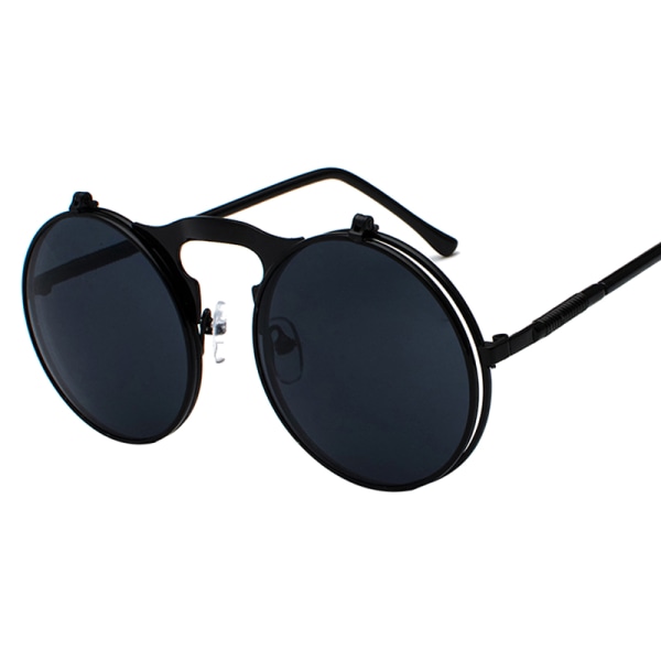3 st unisex solglasögon metall Flip Up Len runda glasögon Black Frame Black Lenses