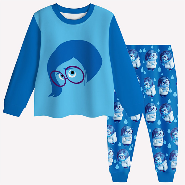 Barn Inside Out 2 Långärmad T-shirt+Byxor Outfits Pyjamas PJ Set Sovkläder Nattkläder Halloween Present, Blå 120cm