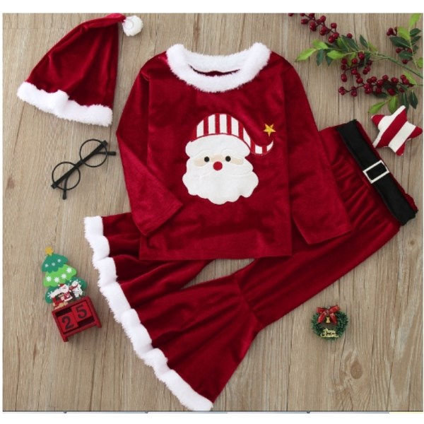 Christmas 3-delat set Santa Claus Jacket Coat Byx Hat Set B 80CM