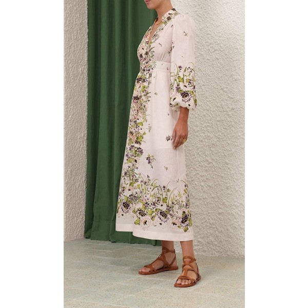 HALLIDAY PLUNGE MIDI KJOLE Sommerkjoler for kvinner 2025 Retro Stil Trykt Lang Ermeløs Løs V-hals Lang Kjole XL