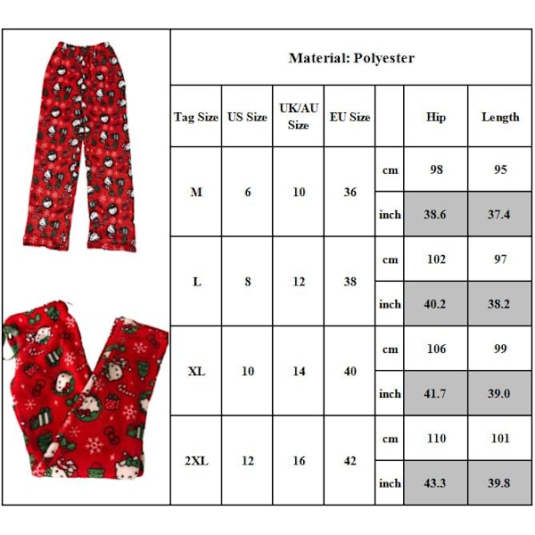 Kvinnors jul flanell fleece lounge byxor dam jul sova pyjamas nattkläder 2XL