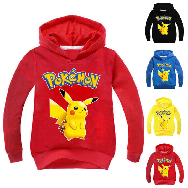 Tecknad Pikachu långärmad hoodie för barn Tröja Jumper Toppar red 140cm