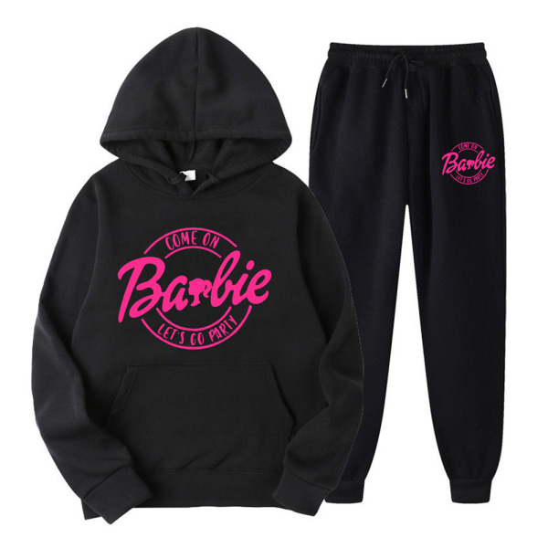 Hoodie + Byxor Outfit för Kvinnor och Män Barbie Sweatshirt Sportkläder Present black 2XL