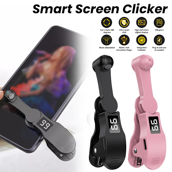 Automatisk Klicka för Smartphone Tapper 180° Rotation Passar för Android IOS Appar, för Fingerklick på Spel, Live Sändningar, Spel Pink