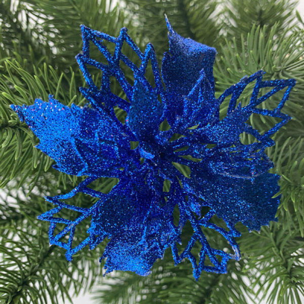 1st Julhängande Glitter Blomma Träddekorationer Xmas Royal Blue