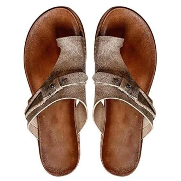 Ortotiska sandaler för kvinnor med platt klack Slider Flip Flop Skor Brown 38