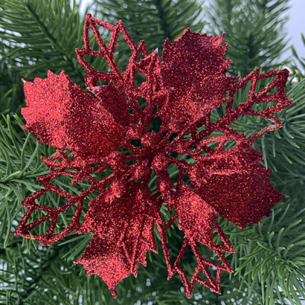 10 st julhängande glitterblommor träddekorationer jul Red
