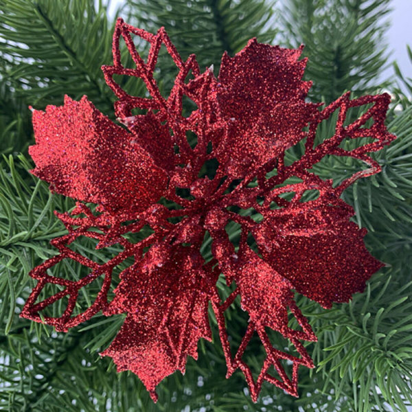 1st Julhängande Glitter Blomma Träddekorationer Xmas Red