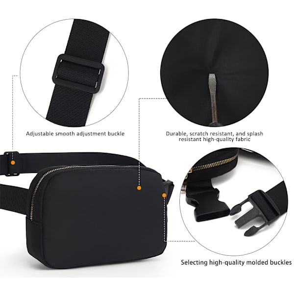 Muotivyölaukku miehille ja naisille, crossbody-laukku, vyötärölaukku black