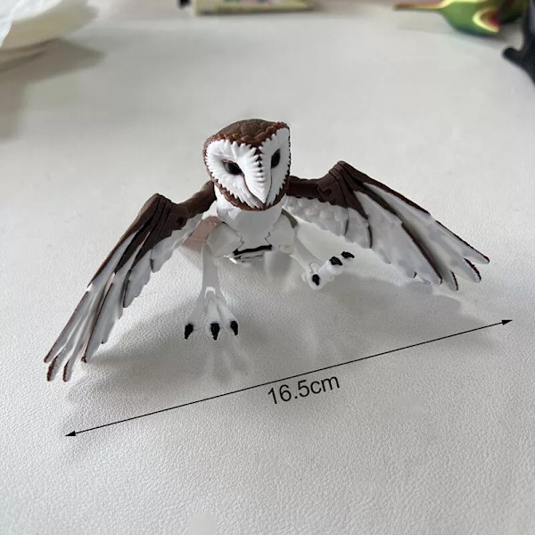 3D-printad Articulerande Tornuggla – Realistisk Uggla med 16,5 cm Vingspann Djur Grey