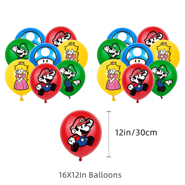 Super Mario Birthday Party Supplies inkluderar Banner Cake Toppers