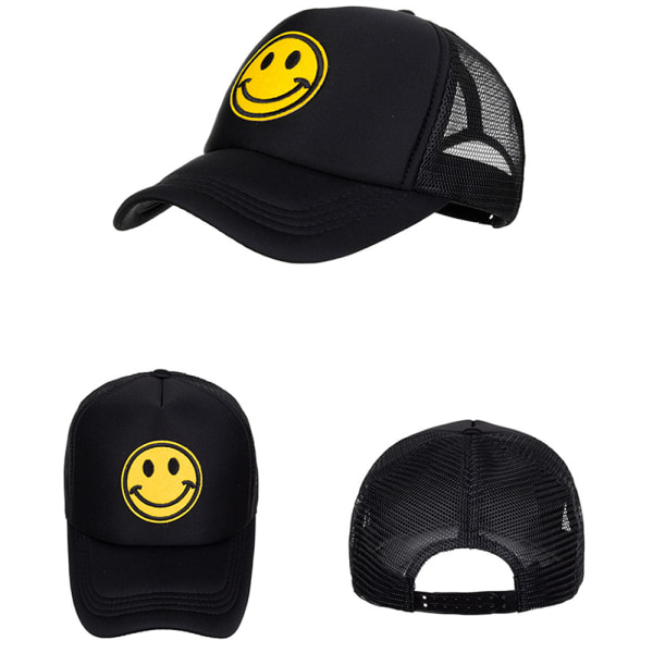 Herr Dam Smiley Face Baseball Mesh Cap Sport Justerbara hattar Black