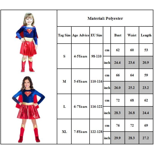 Halloween Födelsedag Supergirls Cosplay Kostym Barn Barn Super Girls Klänning Present Party Fancy XL